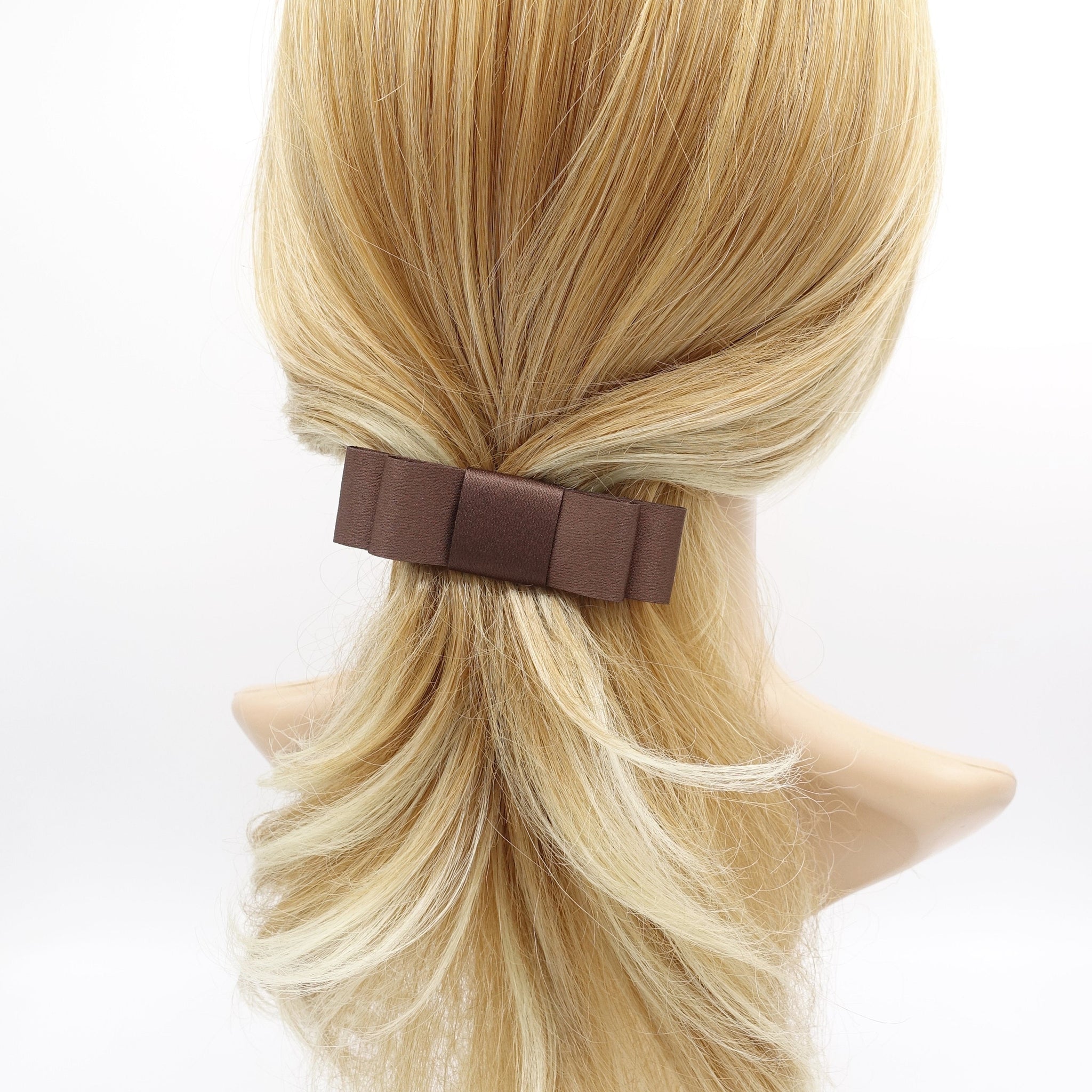 veryshine.com Barrette (Bow) Brown satin flat hair bow for women