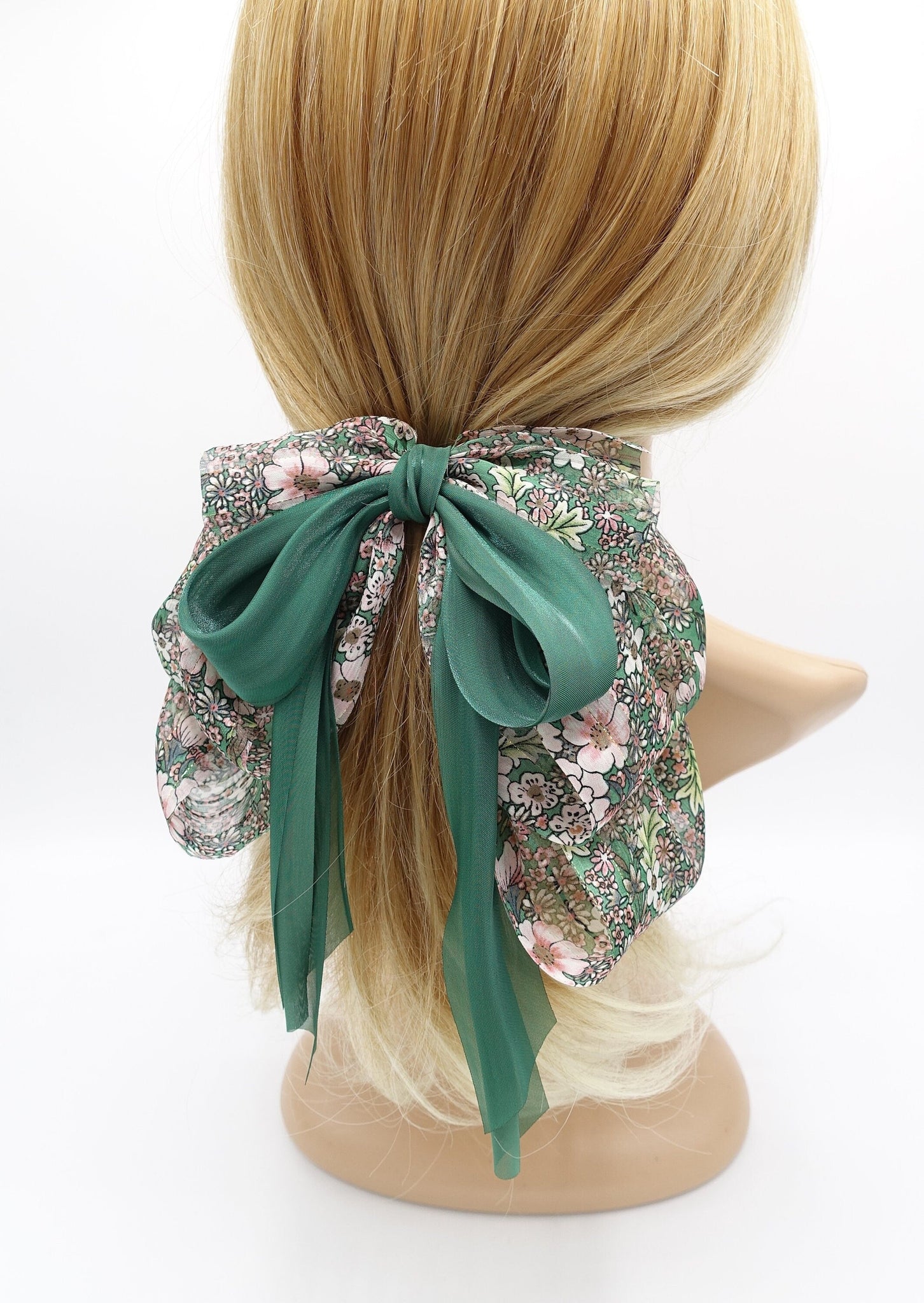 veryshine.com Barrette (Bow) chiffon floral hair bow, organza tail hair bows for women