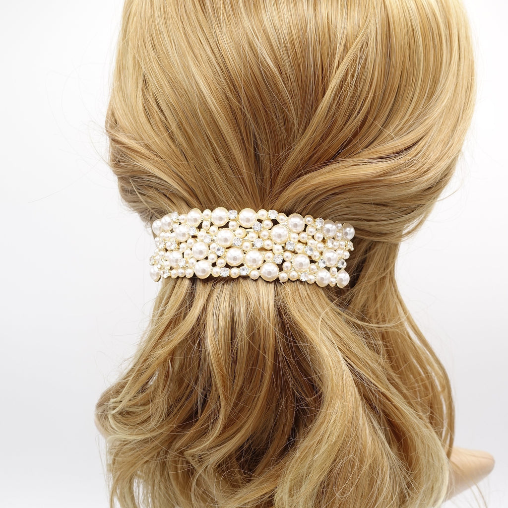 veryshine.com Barrette (Bow) Gold pearl hair barrette, occasion hair barrette, rhinestone hair barrette for women