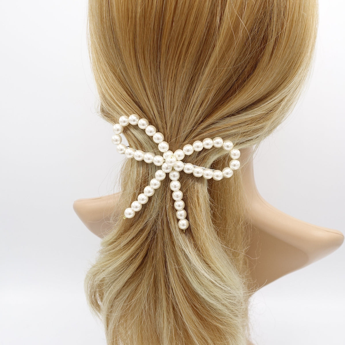 pearl bow barrette, pearl ribbon bow barrette for women