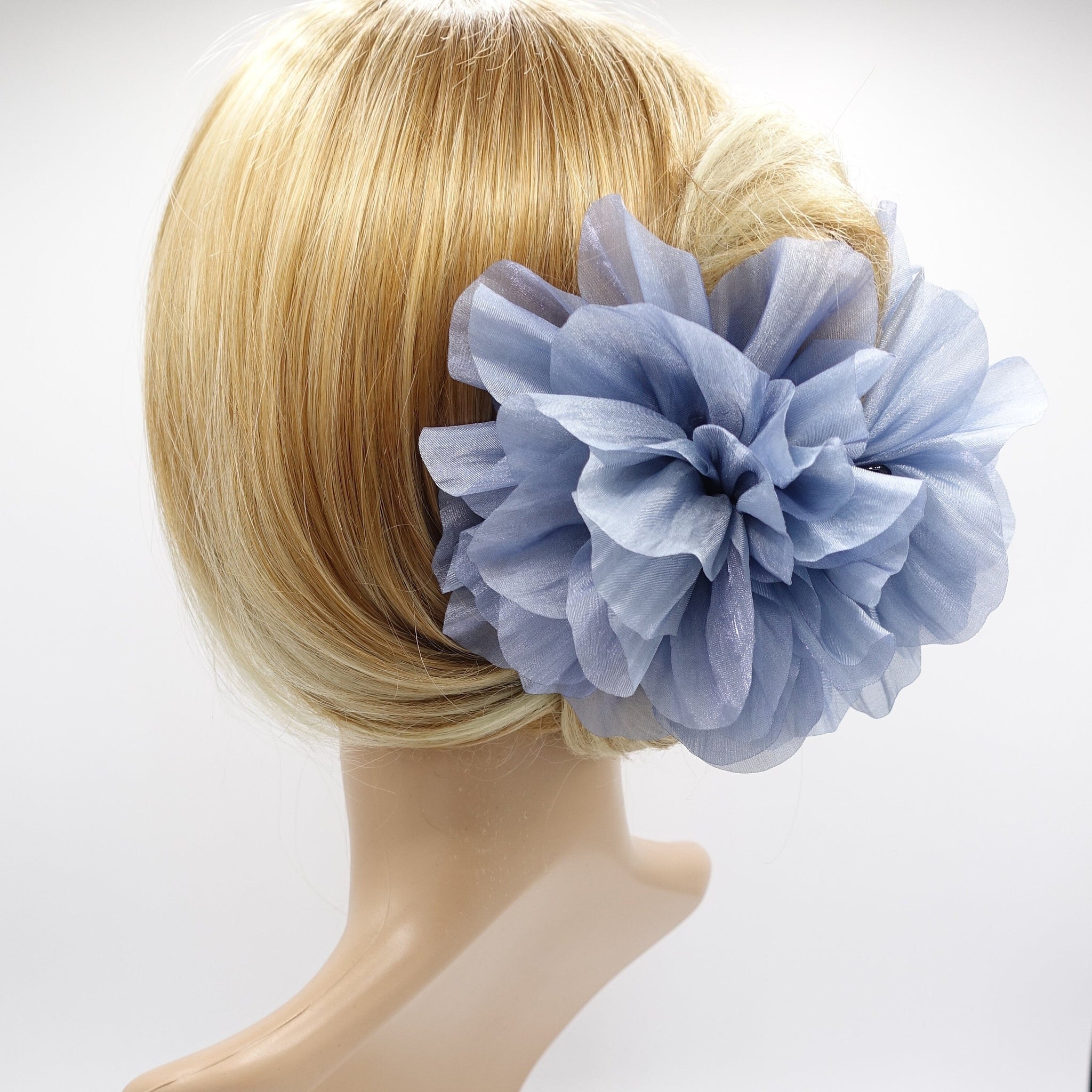 veryshine.com Hair Claw Pale blue organza flower hair claw, big flower hair claw for women