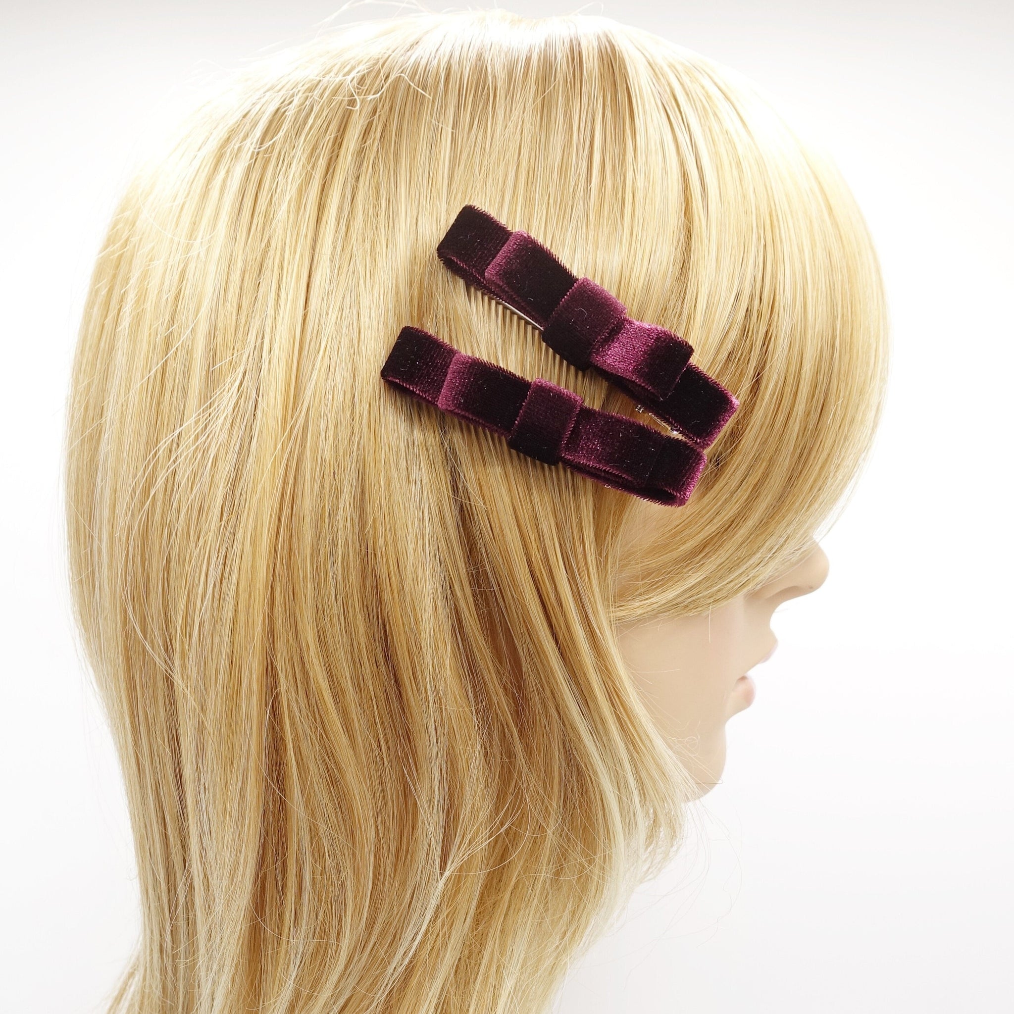 veryshine.com Hair Clip Red wine velvet hair bow set, a pair of velvet hair bows