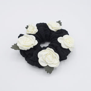 veryshine.com Scrunchies Black-Cream rose scrunchies, flower scrunchies, floral scrunchies for women