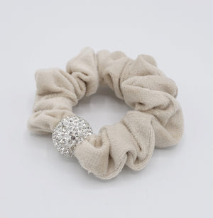 veryshine.com Scrunchies Cream beige cotton velvet scrunchies, medium scrunchies, velvet rhinestone scrunchies for women