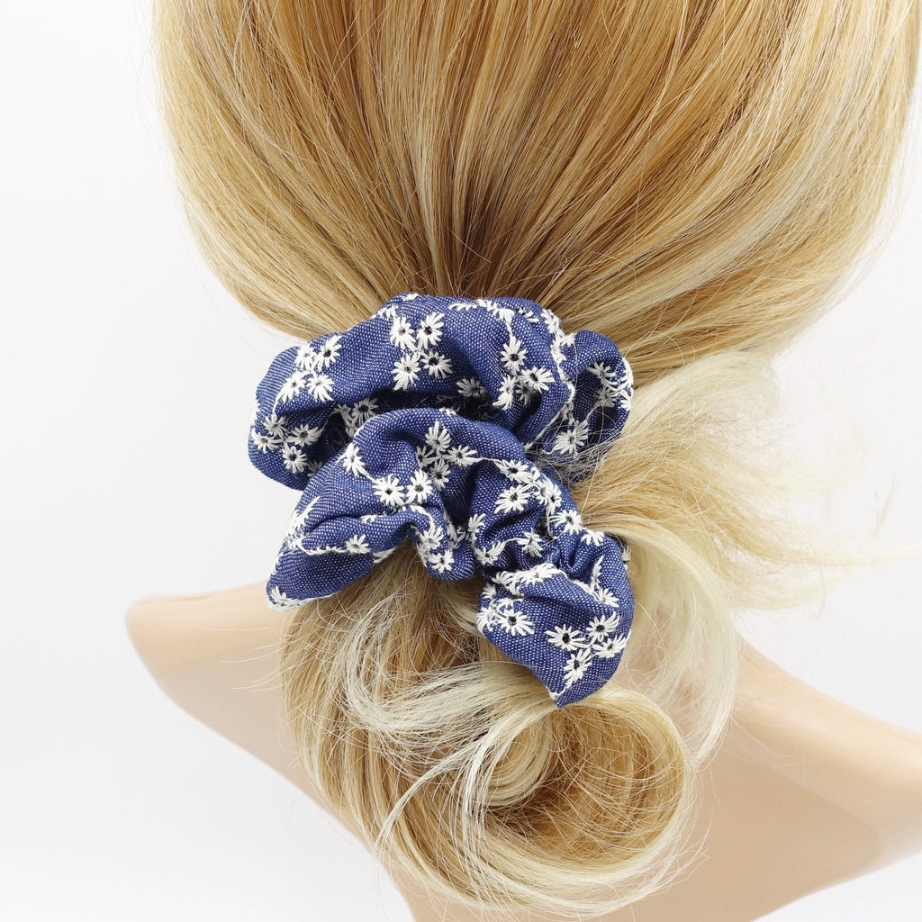 veryshine.com Scrunchies Dark blue denim scrunchies, flower scrunchies, embroidered scrunchies