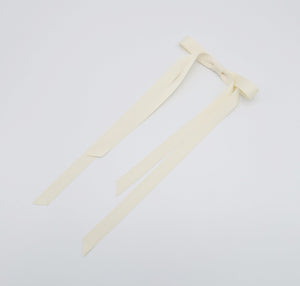 veryshine.com Very long narrow tail black cream satin bow hair tie ponytail holder comb for women