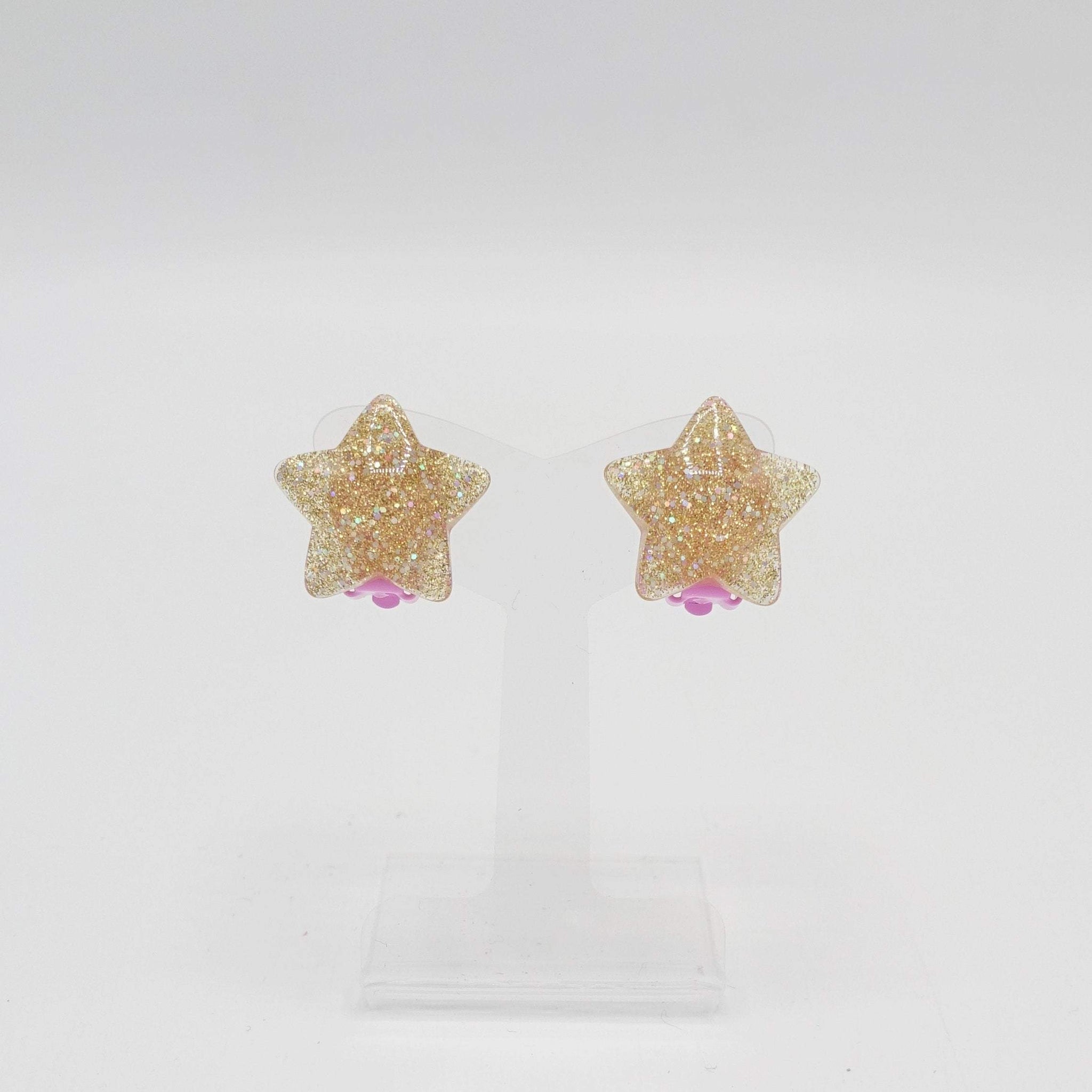 VeryShine Accessories Star gold girls clip on earring glittering star heart earring for kids