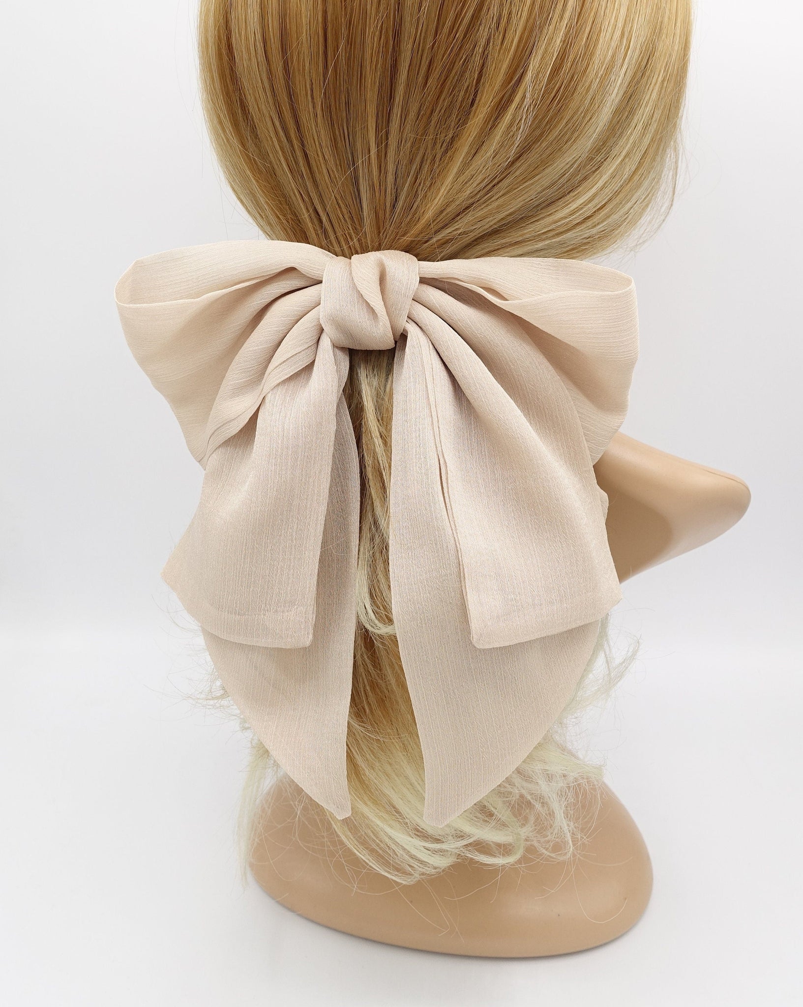 VeryShine Beige chiffon 2 tails hair bow large hair accessory for women