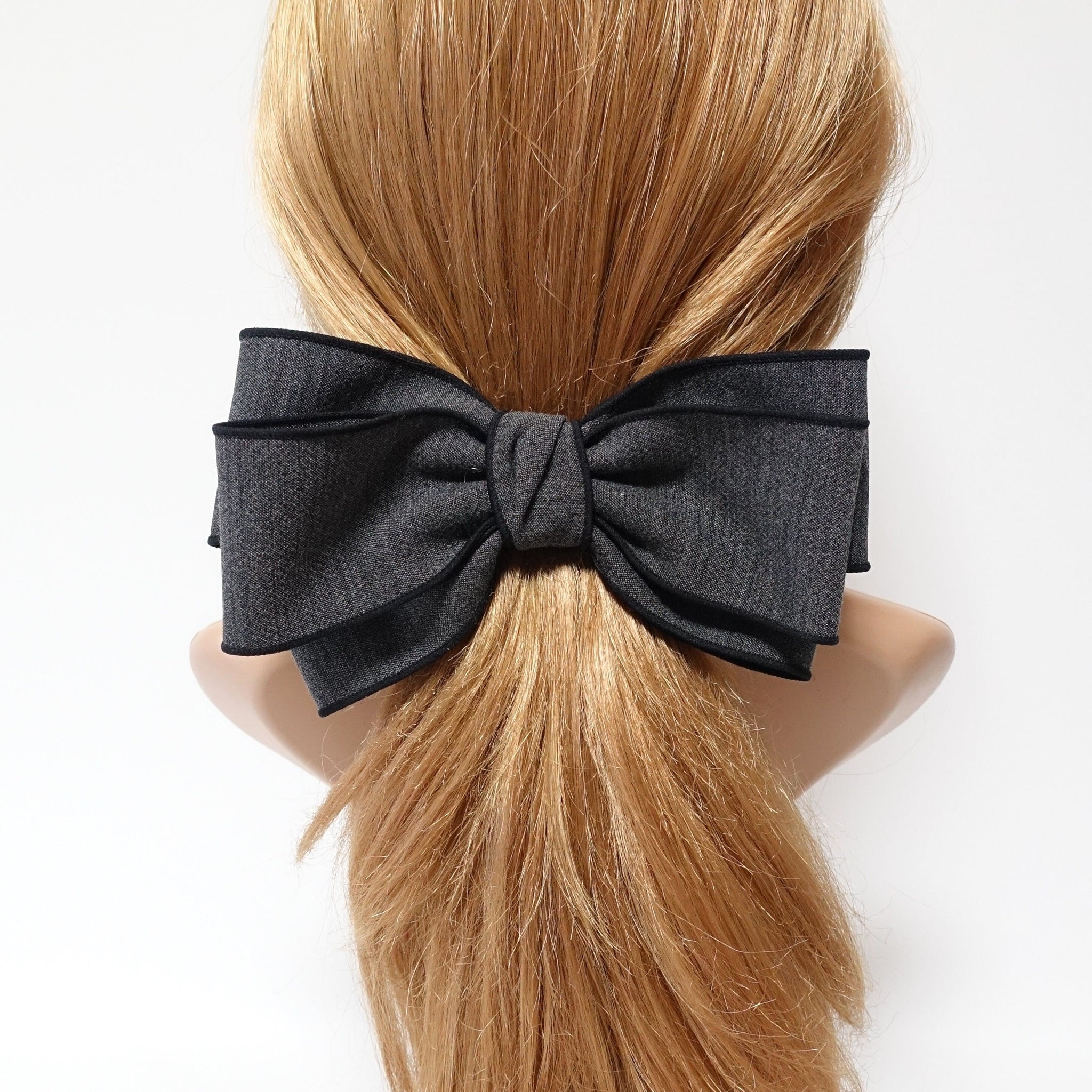 VeryShine claw/banana/barrette Gray multi layer bow barrette interlocked trim hair bow for women