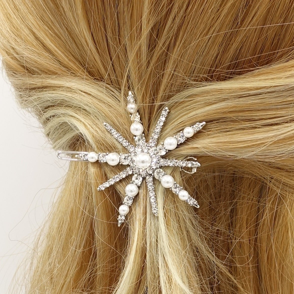 Star bang pearl rhinestone hair clip jewel embellished hair  display picture 2