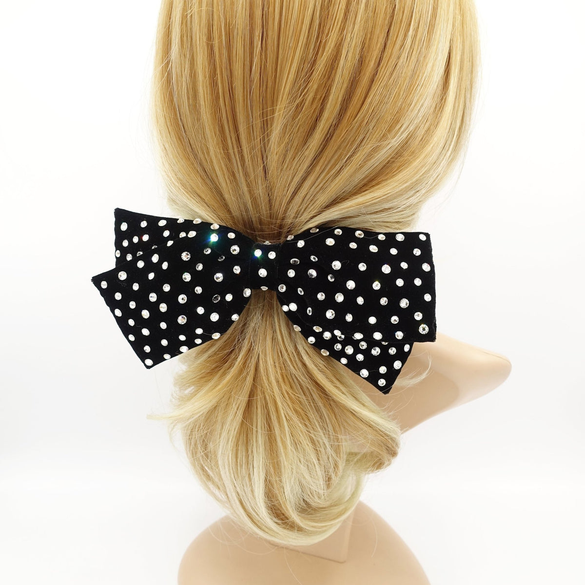 Crystal Rhinestone Silk Velvet Hair Bow: French Barrette or  display picture 3