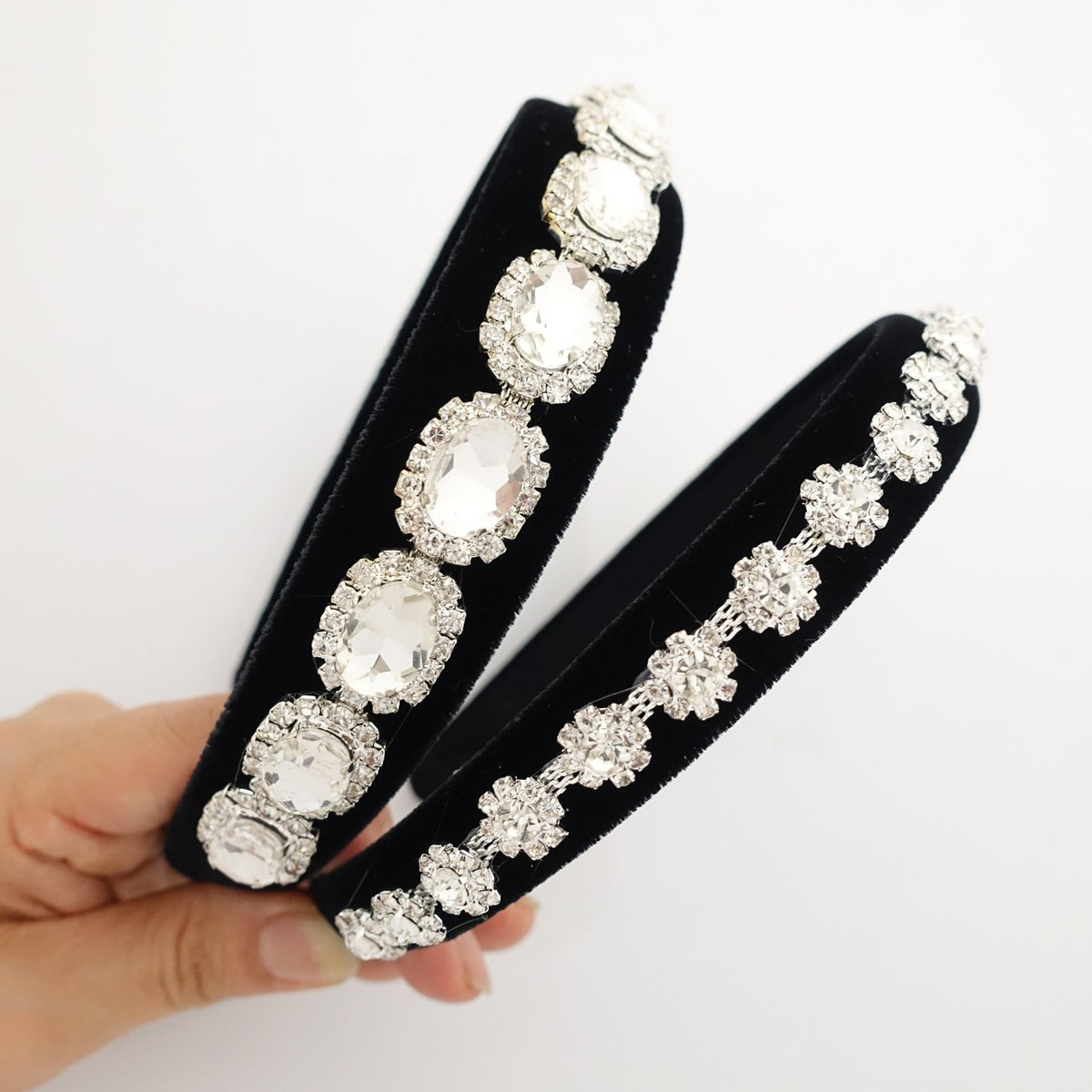 16 pcs   Gemstone Embellished Headband velvet & rhinestone opvise Women Headband Mini Stone Decor Rhinestone Rich  main image 3