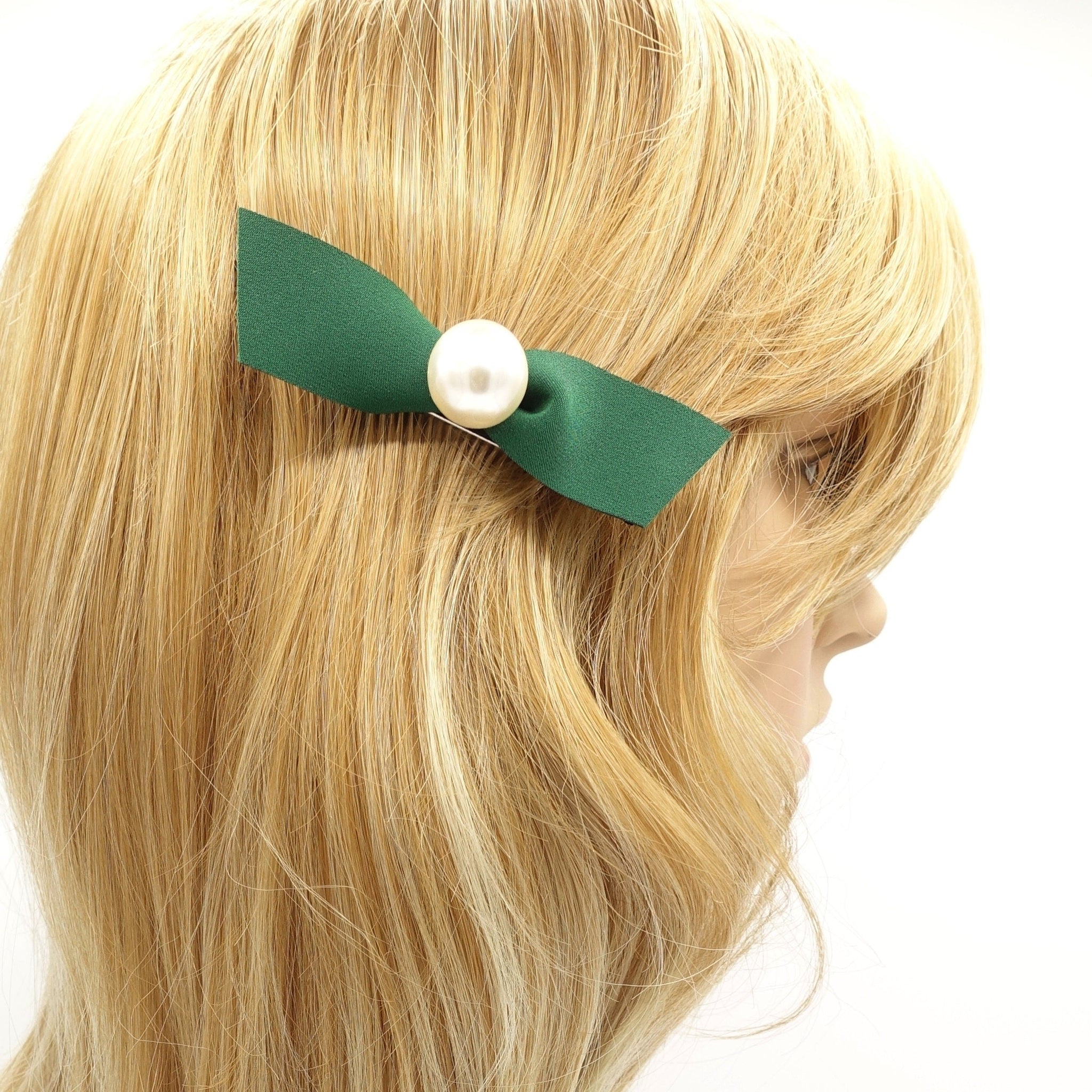 veryshine.com Barrette (Bow) Green pearl hair bow clip
