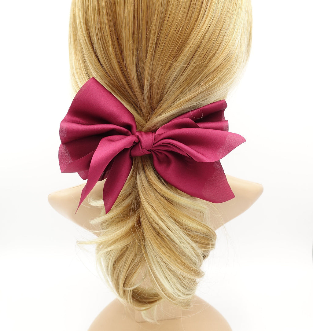 veryshine.com Barrette (Bow) Red wine satin layered hair bow french hair barrette