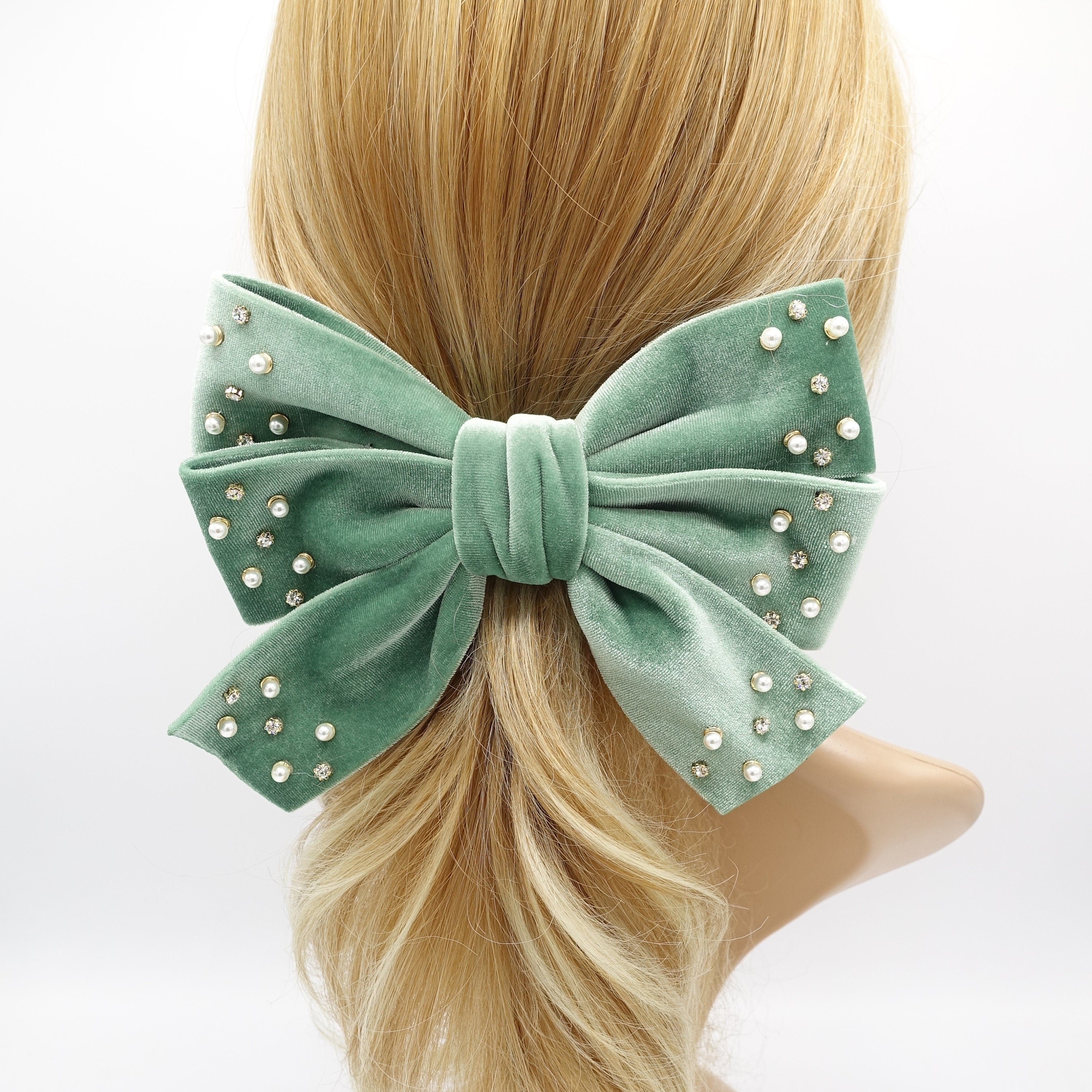velvet hair bows for women, velvet hair bow, rhinestone hair bow –