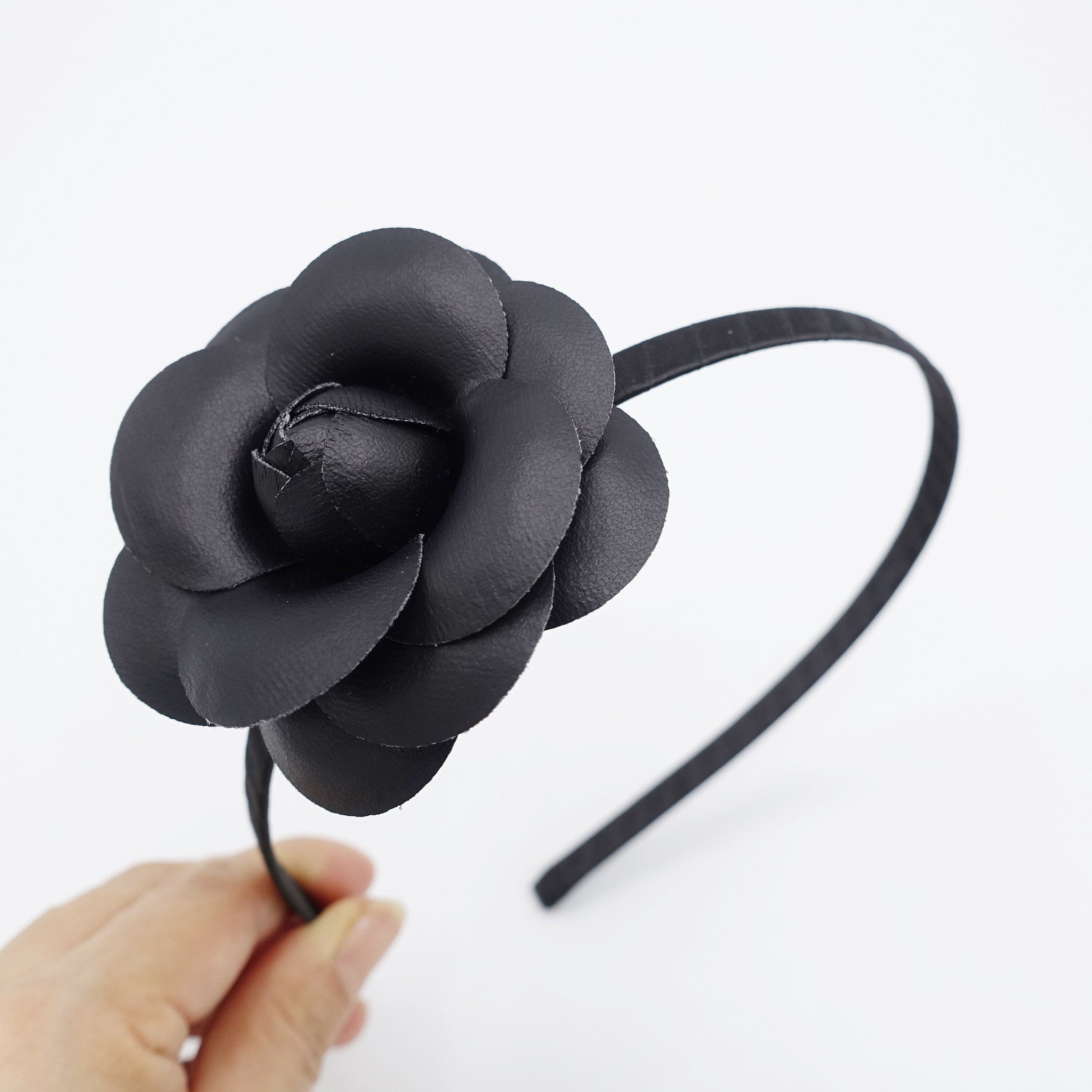 veryshine.com black camellia headband thin velvet leather flower headband nd for women
