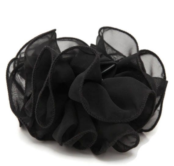 veryshine.com Black chiffon ruffle wave hair claw solid color wave flower hair jaw clamp
