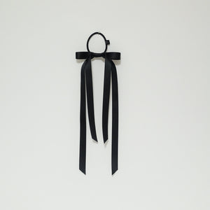 veryshine.com Black elastic Very long narrow tail black cream satin bow hair tie ponytail holder comb for women