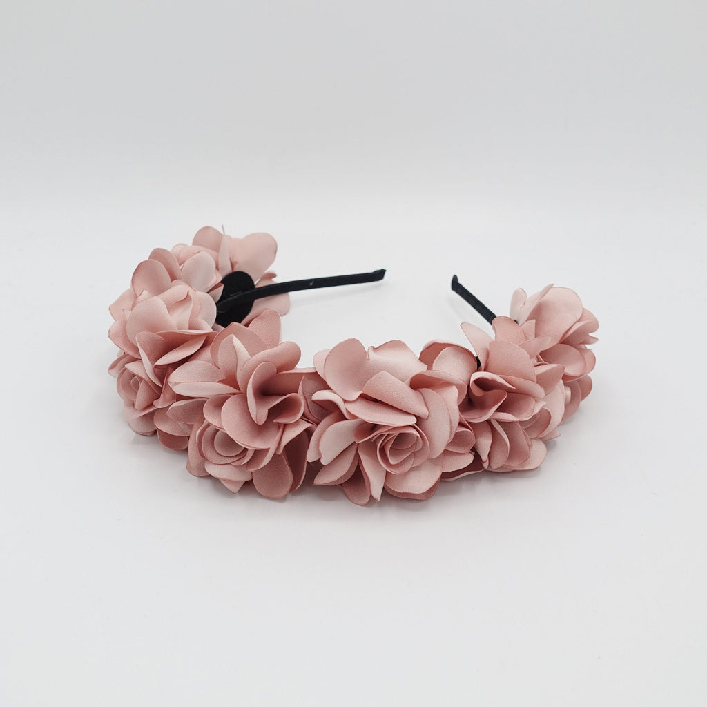 veryshine.com Bridal acc. Pink floral headband handmade wild rose flower embellished floral headband