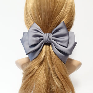 veryshine.com claw/banana/barrette Gray satin layered hair bow french barrette Women solid color stylish hair bow