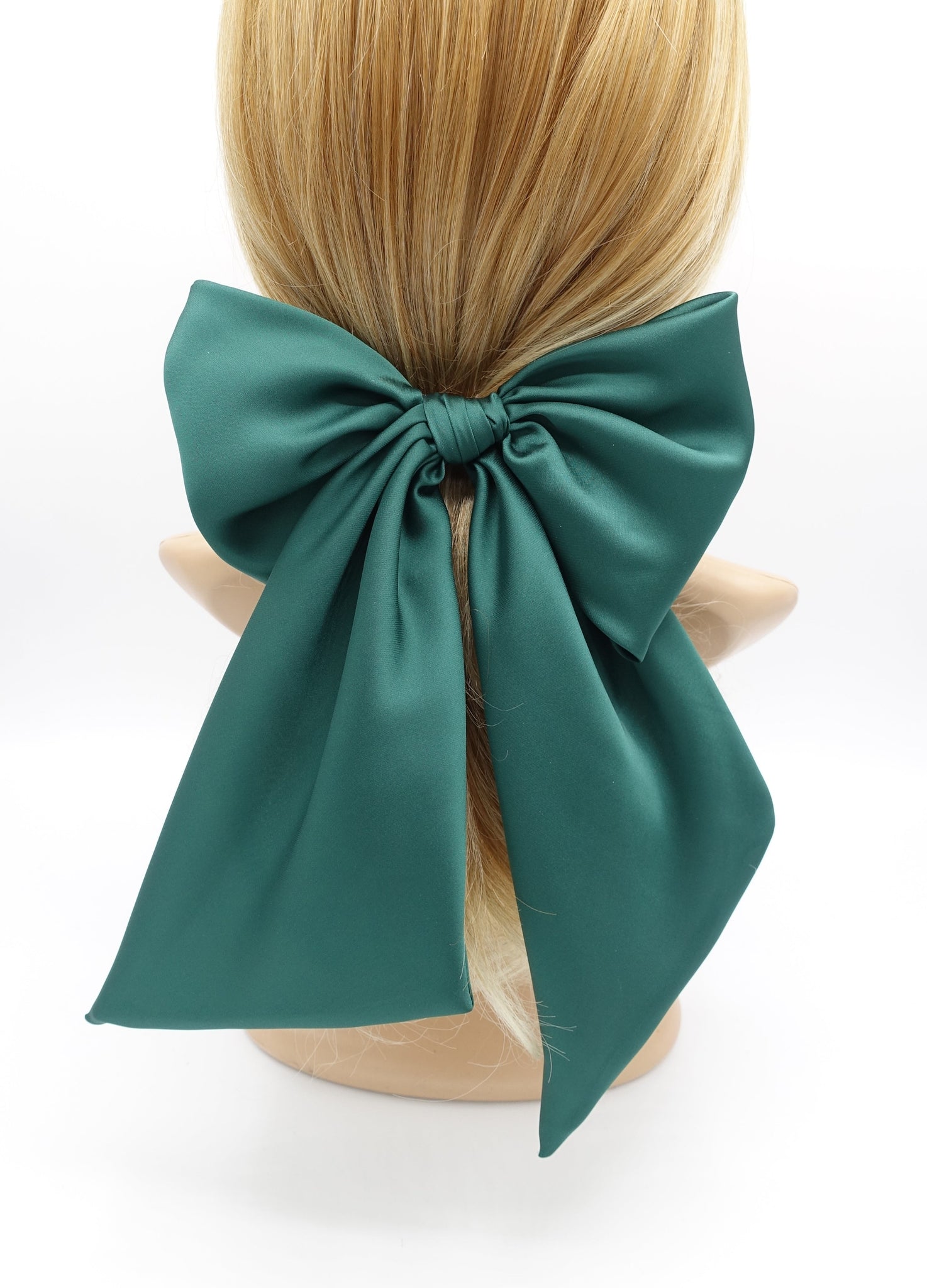 green satin giant hair bow french barrette wide tail oversized women hair accessory
