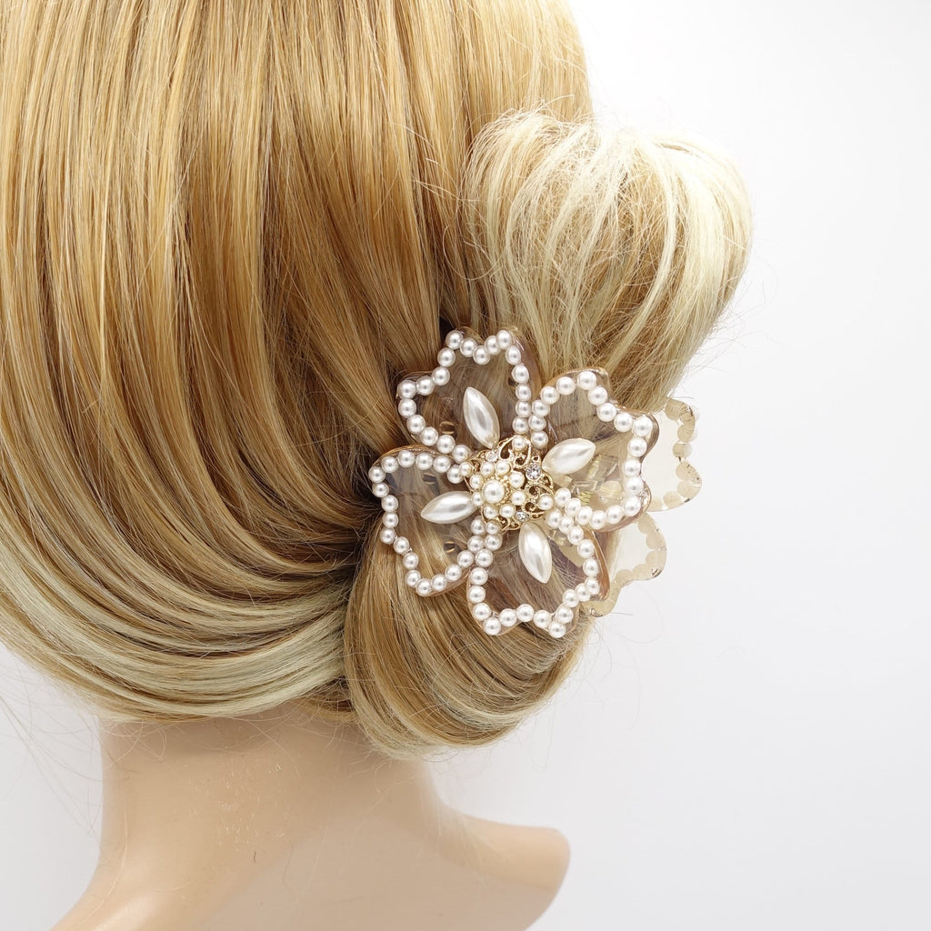 veryshine.com Hair Claw pearl hair claw, bridal hair claw, petal hair claw for women
