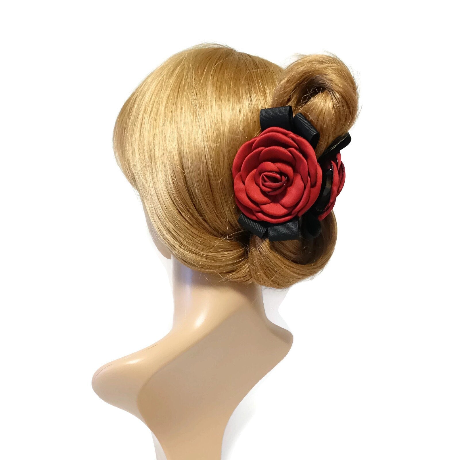 veryshine.com Hair Claw Red camellia decorated flower hair jaw claw women floral hair clamp