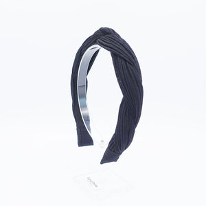 veryshine.com Headband Black corrugated knit braided pleated cross headband for women
