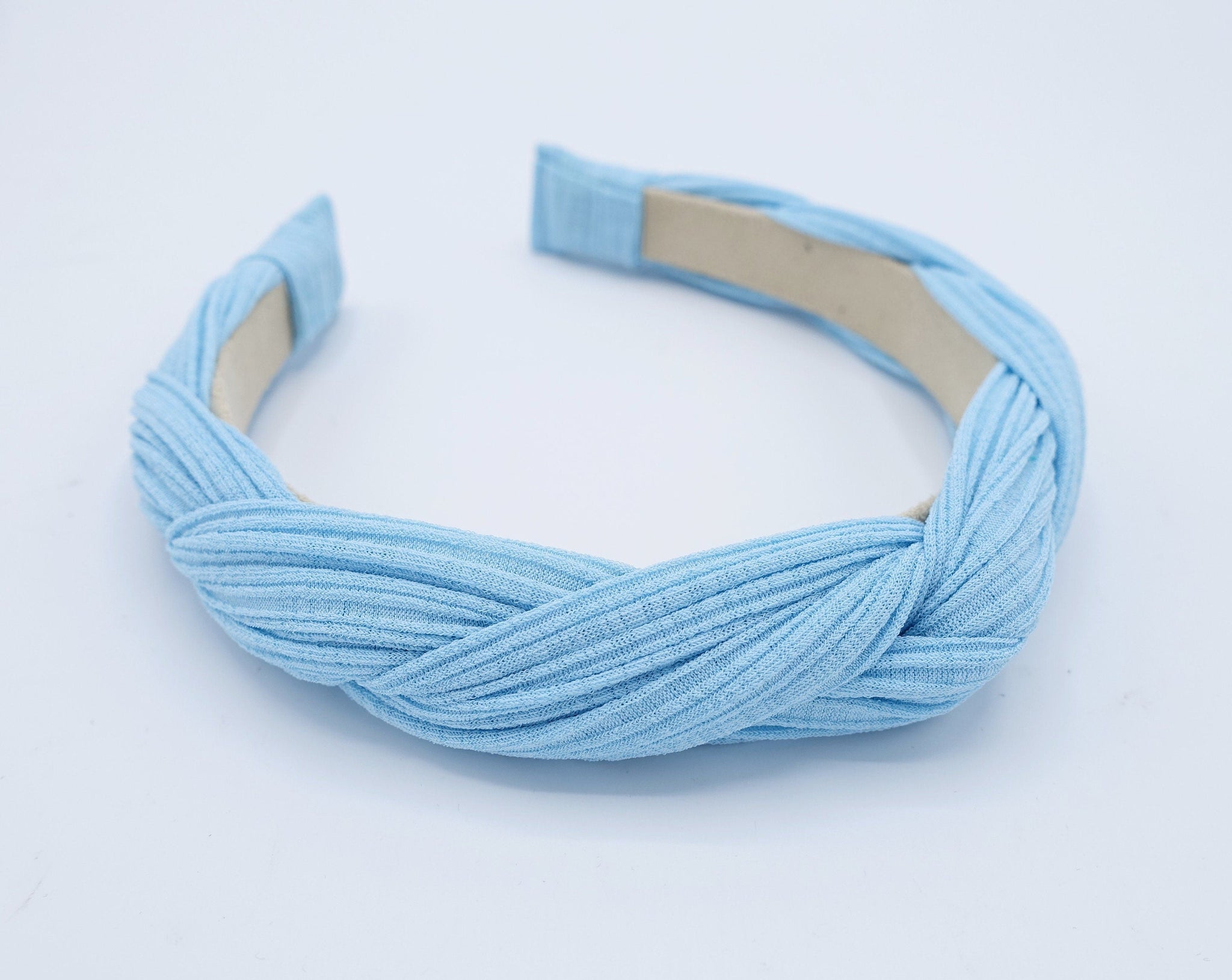 veryshine.com Headband Blue sky corrugated knit braided pleated cross headband for women