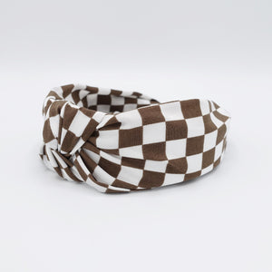 veryshine.com Headband Brown checkered headband knot style hairband  casual hair accessory for women