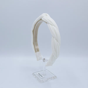veryshine.com Headband Cream white corrugated knit braided pleated cross headband for women