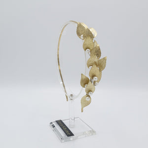 veryshine.com Headband Gold laurel leaves metal thin headband pearl hair accessory for women