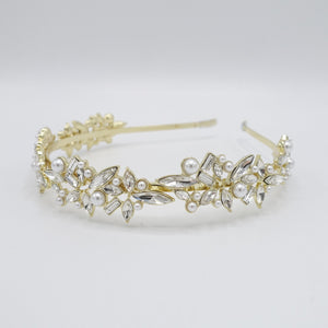 veryshine.com Headband Gold pointed petal pearl headband rhinestone metal thin headband flower event hair accessory for women