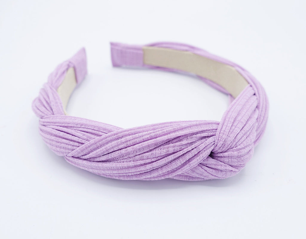 veryshine.com Headband Lavender corrugated knit braided pleated cross headband for women