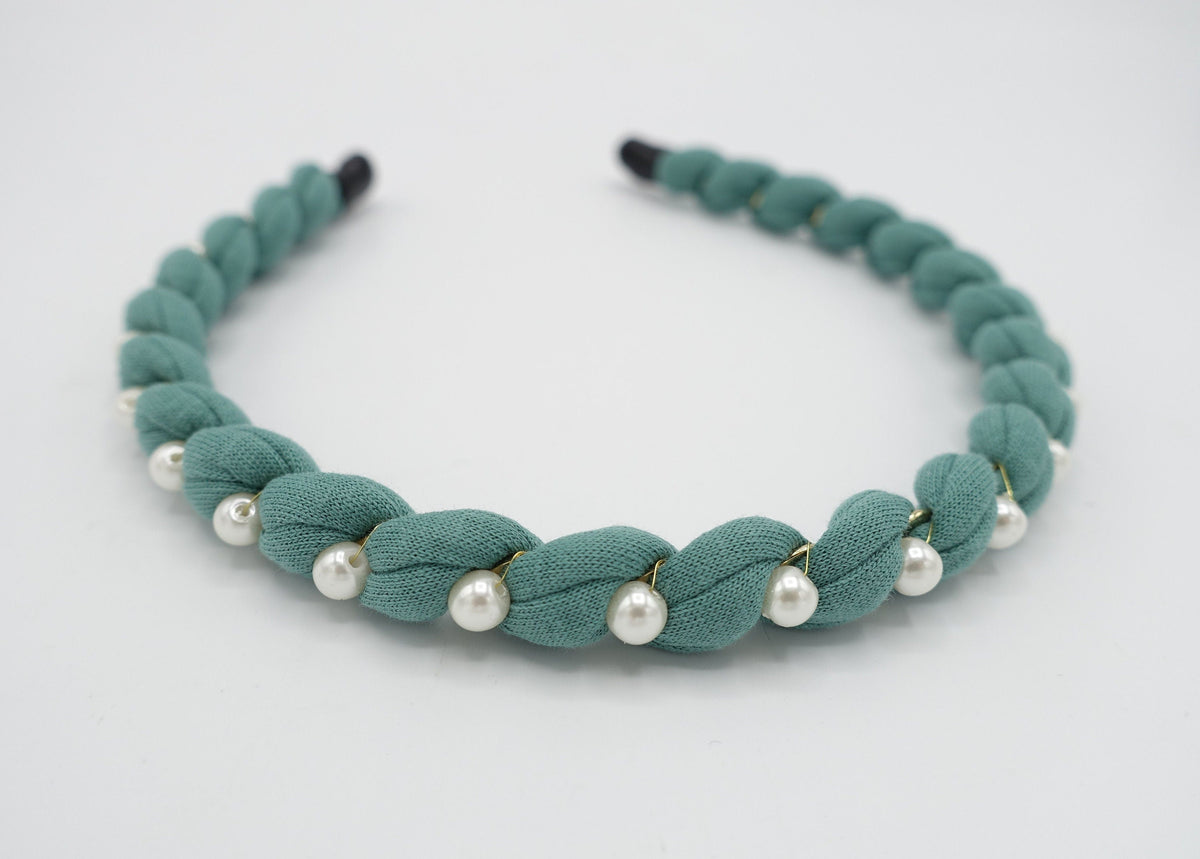 pearl embellished cotton spiral wrap headband thin hairband 