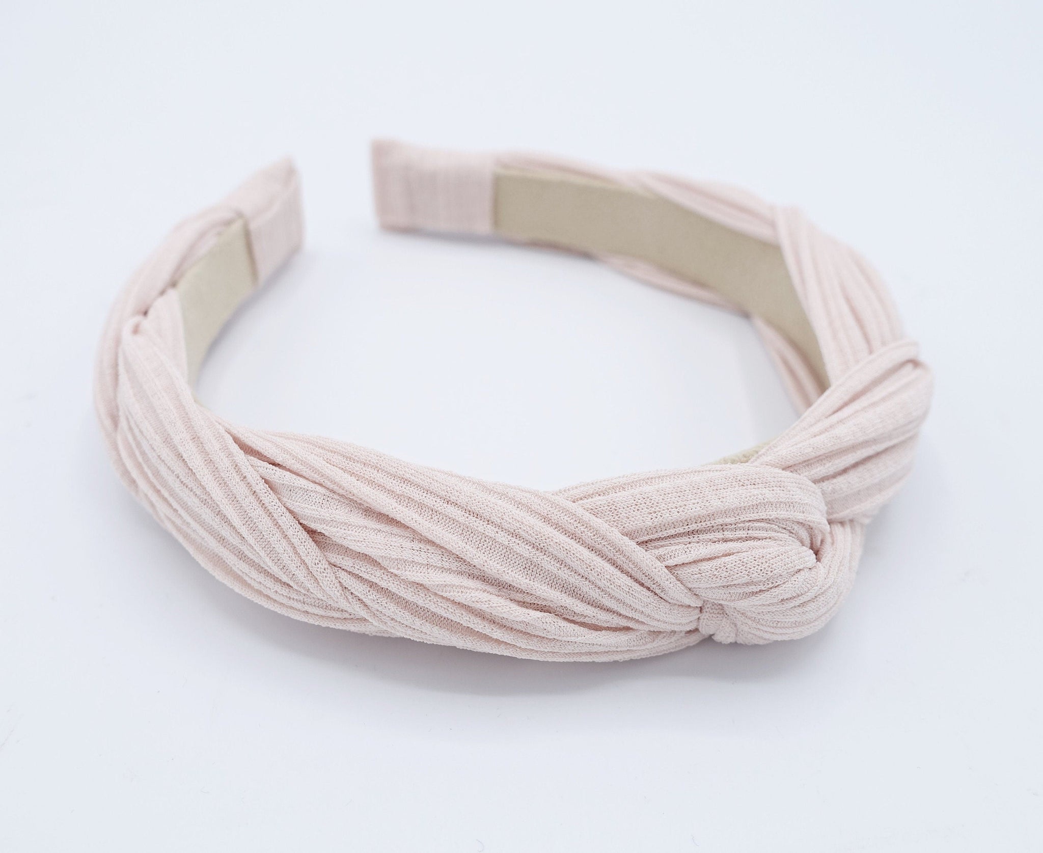 veryshine.com Headband Pink beige corrugated knit braided pleated cross headband for women