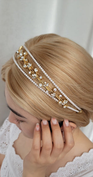 veryshine.com Headband rhinestone flower branch triple headband pearl hairband for women