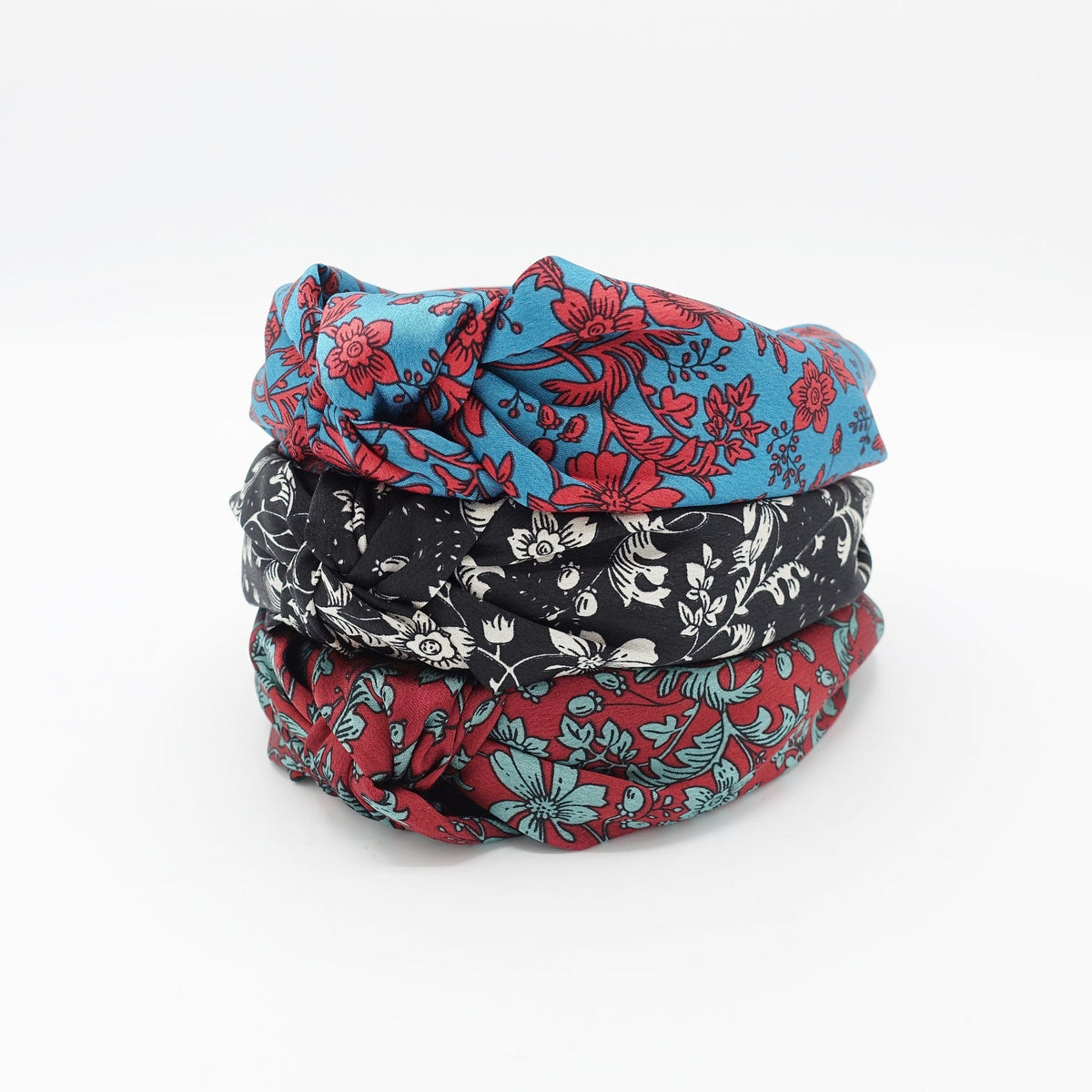 Colorful Floral Satin Headband Black Floral Pure Silk Headband main image 3