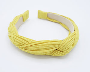 veryshine.com Headband Yellow corrugated knit braided pleated cross headband for women