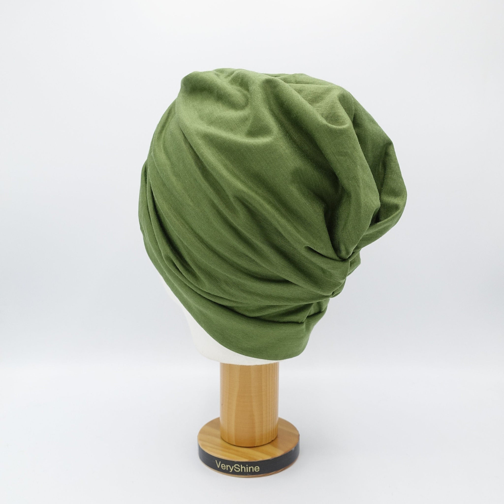 veryshine.com Khaki green cotton pleated turban for women