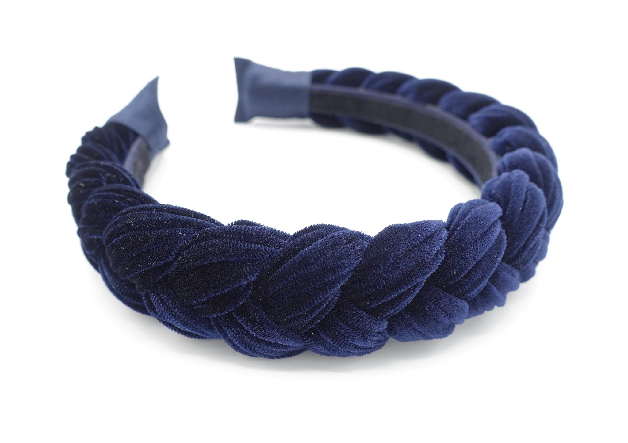 veryshine.com Navy Brooklyn braided velvet headband stylish chunky fashionable hairband for women