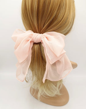 veryshine.com Peach pink rolled hem chiffon hair bow barrette accessory for women
