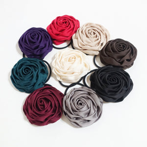 veryshine.com Ponytail holders Black Handmade Satin Fabric Simple Rose Elastic Band Ponytail Holder Women hair accessories