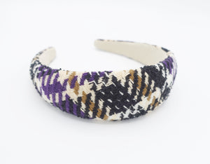 veryshine.com Purple check houndstooth tweed headband padded hairband Fall Winter stylish casual hair accessory for women