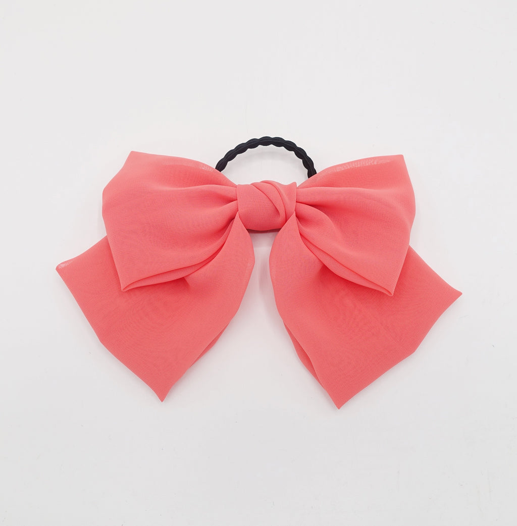 veryshine.com scrunchies/hair holder Peach pink big chiffon bow hair elastic ponytail holder women hair tie accessory