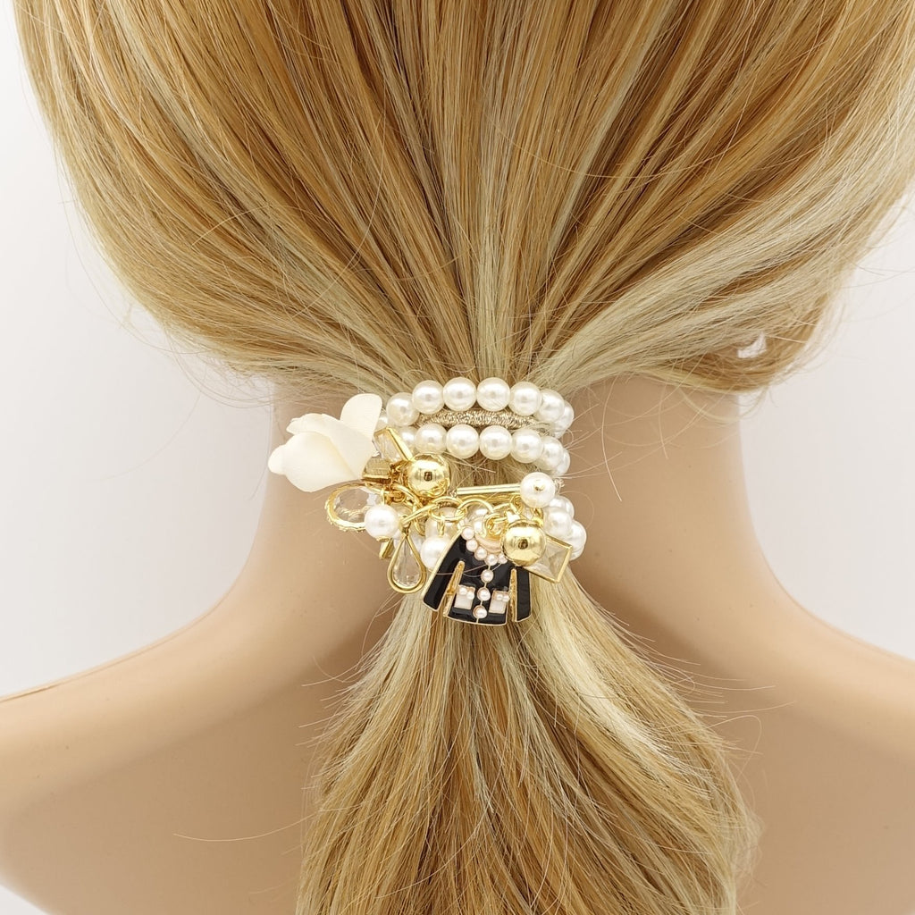 veryshine.com scrunchies/hair holder Pearl hair elastic pearl beaded multi strands hair elastic ponytail holder embellished hair accessory