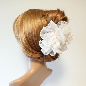 veryshine.com White chiffon ruffle wave hair claw solid color wave flower hair jaw clamp