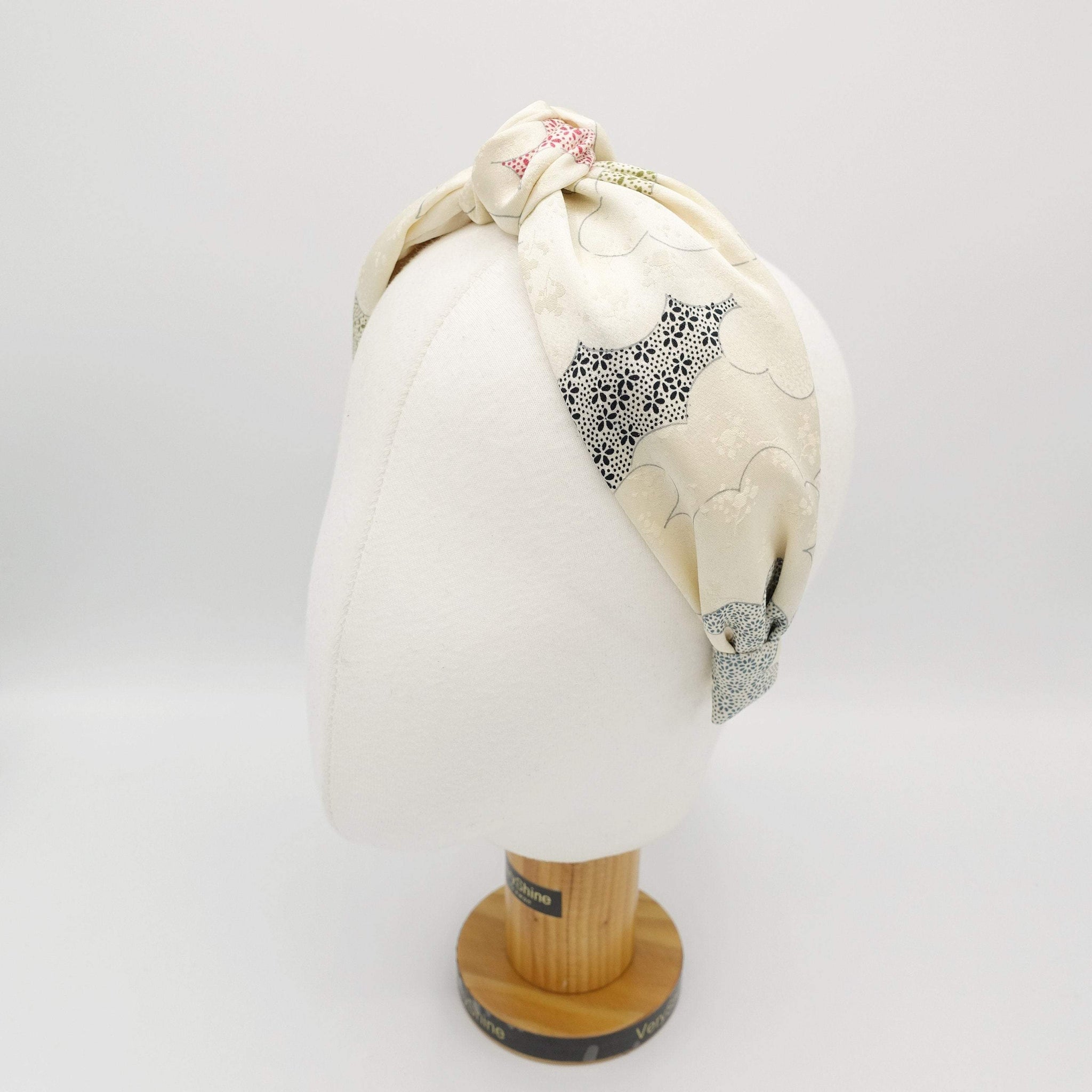 VeryShine Cream ivory Pure silk top knot headband Kimono fabric luxury hairband for women -VS202105