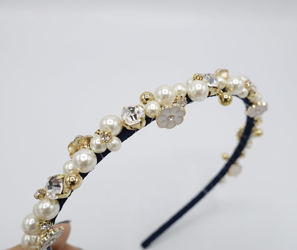 Elegant White and Gold Embellished Headband Cortez Gold Dainty Cubic Zirconia Wedding Headband main image 4