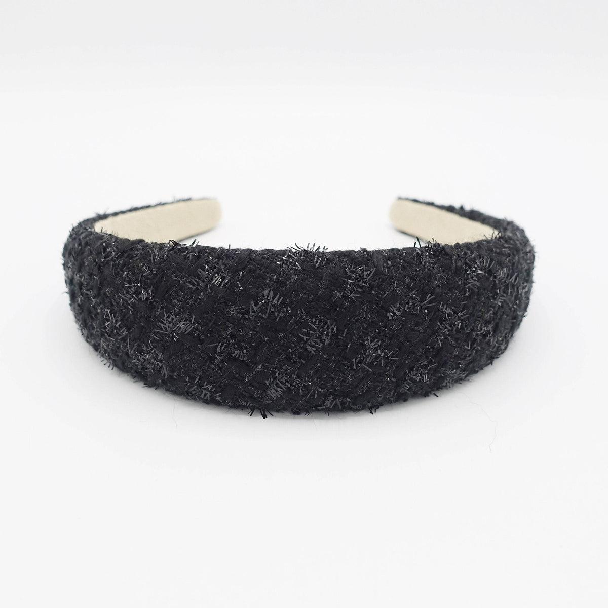 Quilted Hairband in Black and Cream simple tweed headband padded hairband casual hair accessory  main image 2